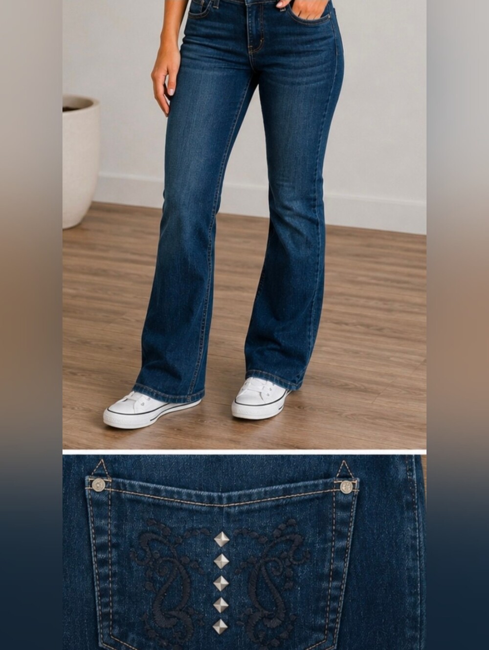 High Sierra Women’s Size 8 Indigo Wash Embellished Bootcut Jeans Y2K Studded